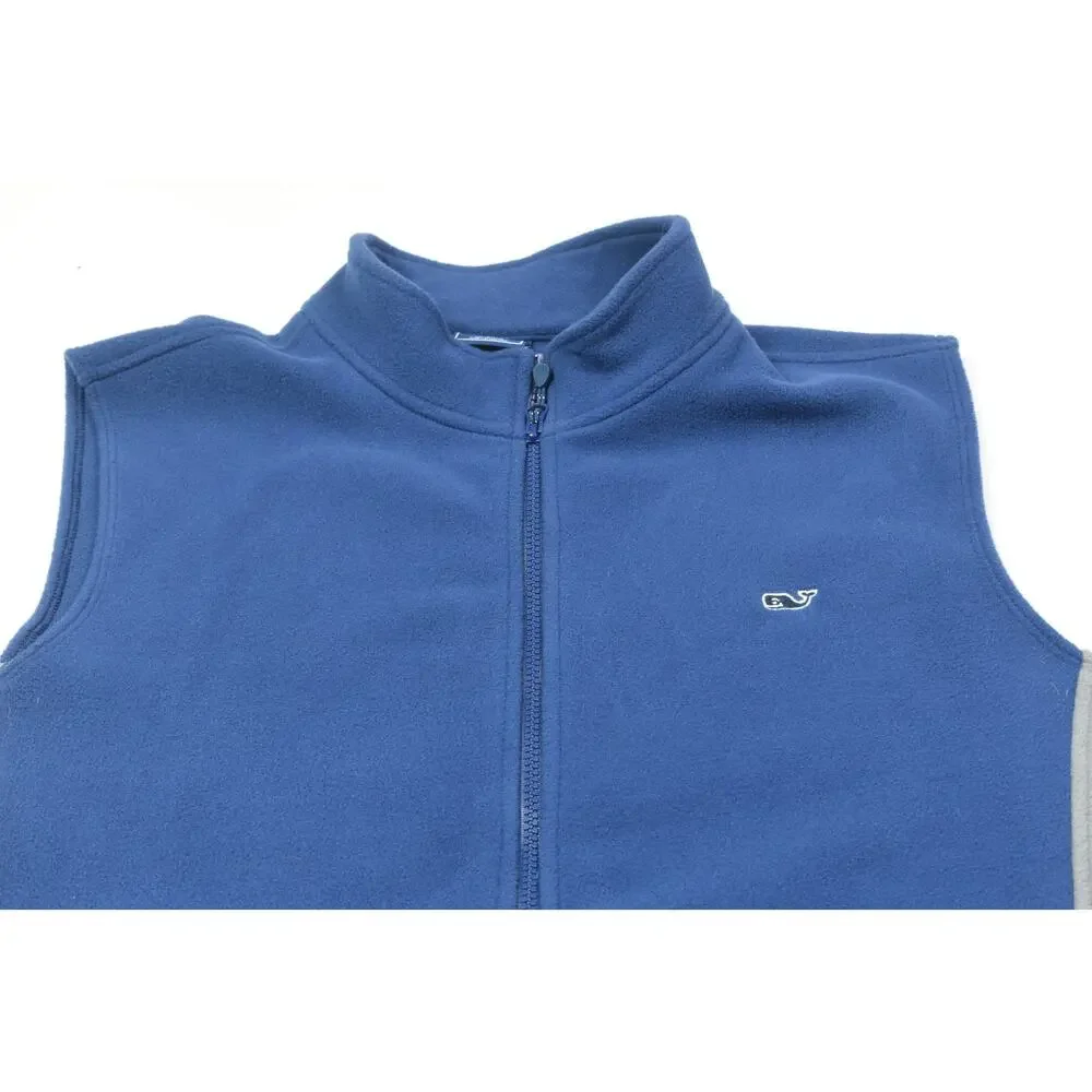 Vineyard Vines Fleece Sweater Vest Mens Medium Blue Gray Full-Zip Sleeveless
